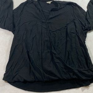 Terra & Sky Black Wrap Top Long sleeve 3X Plus  Size Women Blouse